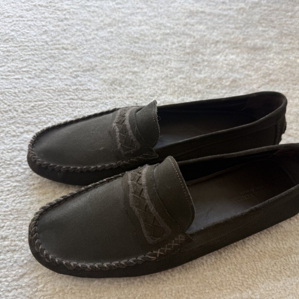 Bottega Veneta Men’s Suede Intrecciato Loafers - 42.5 (US Men's 9) - Truffle